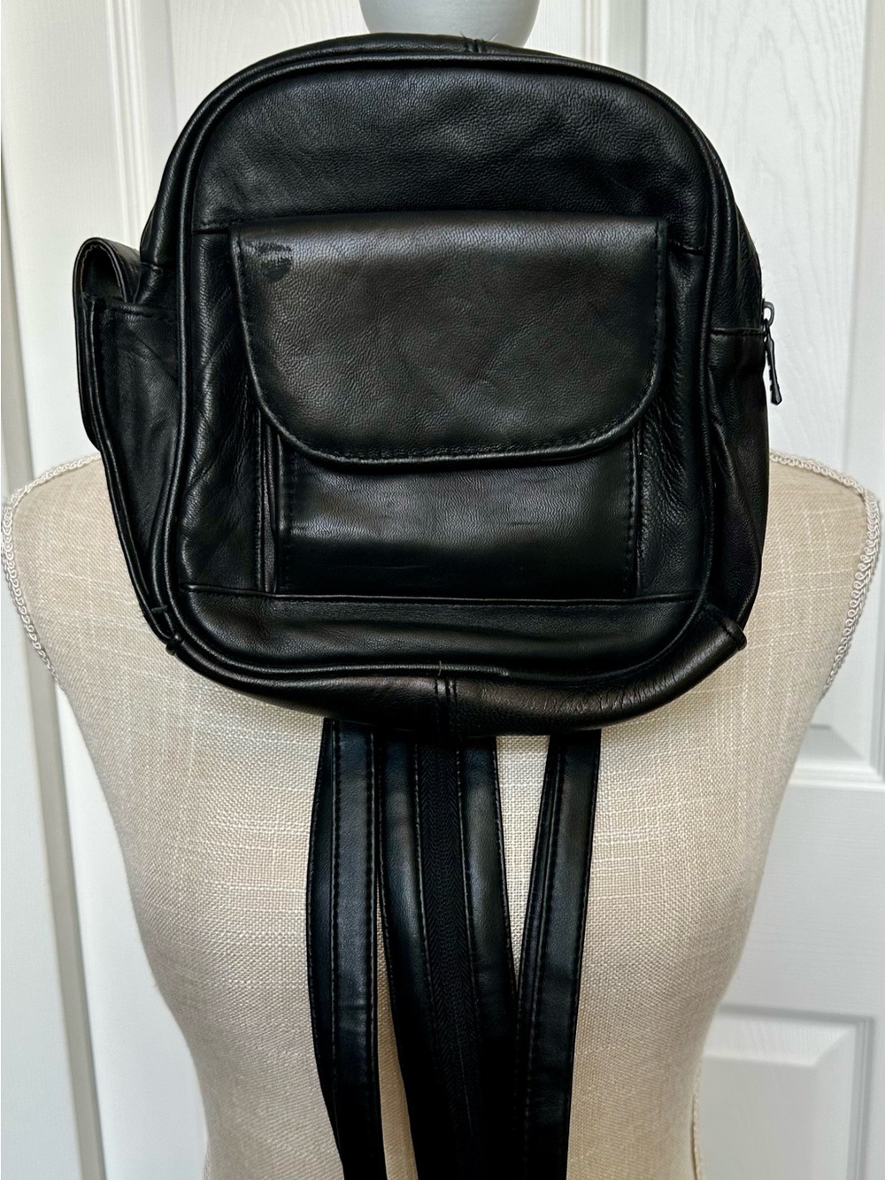 Soft Black Leather or Women’s or Men’s Backpack - Unbranded